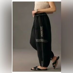 New Anthropologie Parachute Pant Embroidered Black